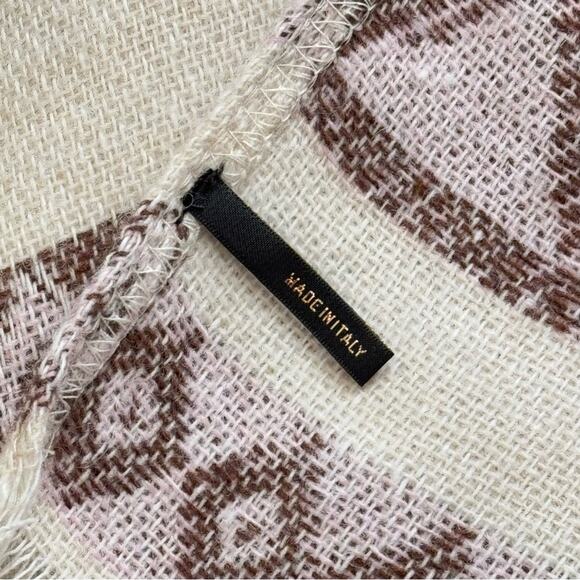 Maje Ivory Pink Geometric Print Fringed Shawl Poncho Wool Blend Women’s One Size - Picture 7 of 8